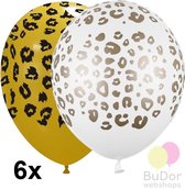 Dierenprint ballonnen luipaard spots, geel en wit, 6 stuks, 30cm