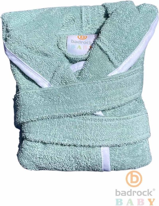 Babybadjas met capuchon - groen - baby badjas gender neutraal - baby badjas meisje - baby badjas jongen - kraamcadeau - 100% badstof katoen - incl. slabbetje - luxe baby badjas mét roomwitte bies - maat 1-2 jaar (92) van Tommy      
 — afbeelding 4