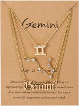 EmmyRovi |  Trio sterrenbeeld Ketting op Kaart | Zodiac Sieraden | Gemini - Tweeling| BFF Ketting Horoscoop | Liefde / Vriendschap| Trendy Sieraad Kerst / Sinterklaas / Feestdagen