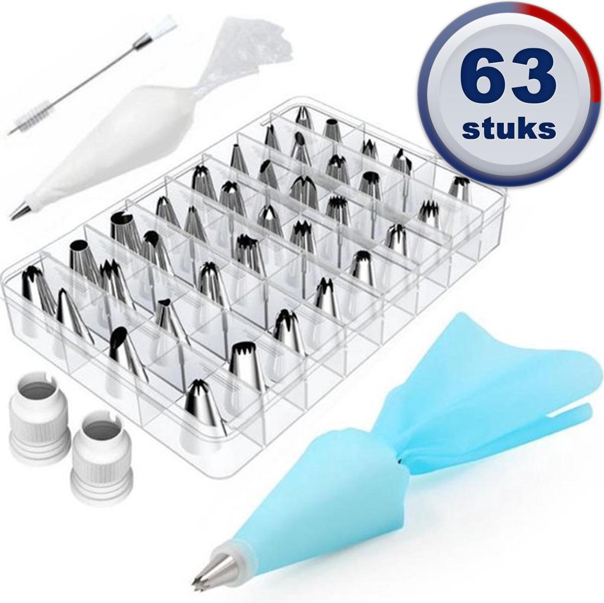 AWEMOZ® Luxe Cake & Taart Decoratie Set - 63-delig - Bakspullen - Taartversiering - Incl. Spuitzak M