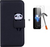 GSMNed – Leren telefoonhoes Zwart – Luxe iPhone 7/8/SE hoesje – iPhone hoes met Printje – pasjeshouder – Portemonnee – Zwart – met screenprotector