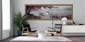 Prachtig behang met uitzicht op het meer - Roze Bladeren Behang 100 x 300 cm