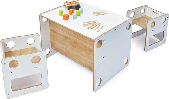 Minera® Montessori Chardonneret 1 Table pour enfants 2 Chaises et table d'activités - Table de jeu pour Enfants , Bébés et tout-petits - Table d'étude avec 2 Chaises