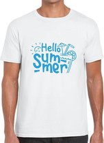 HELLO SUMMER Heren t-shirt - Neon Tekst Blauw - LARGE