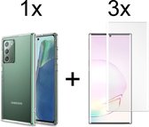 Samsung Note 20 Hoesje - Samsung Galaxy Note 20 hoesje siliconen case transparant - 3x Samsung Galaxy Note 20 Screenprotector UV