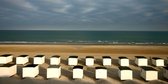 Tuinposter - Zee / Water - Strand in wit / grijs / zwart / bruin / groen - 120 x 240 cm