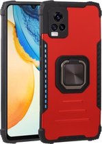 Voor vivo V20 Fierce Warrior-serie Armor All-inclusive schokbestendig aluminium + TPU-beschermhoes met ringhouder (rood)