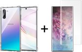 Samsung Note 10 Hoesje - Samsung Galaxy Note 10 hoesje shock proof case transparant - 1x Samsung Galaxy Note 10 Screenprotector Full Cover