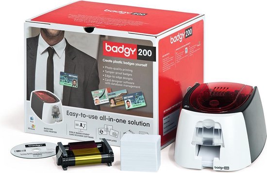 Evolis Badgy 200 cardprinter, incl. startpakket en Badgystudio software. ** Uit voorraad leverbaar! **