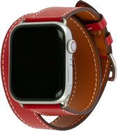 Wabando Leren Bandje Double Tour Uptown Rouge compatibel met Apple Watch 45/44/42 mm