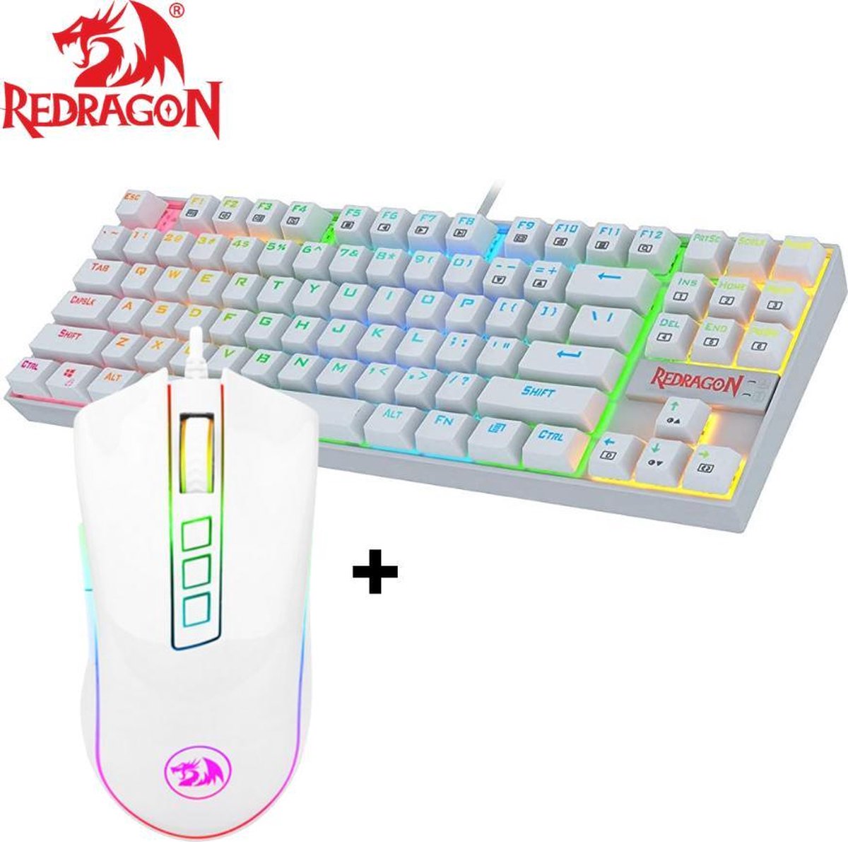 Redragon gaming set| Kumara RGB wit gaming toetsenbord + Cobra RGB wit gaming muis