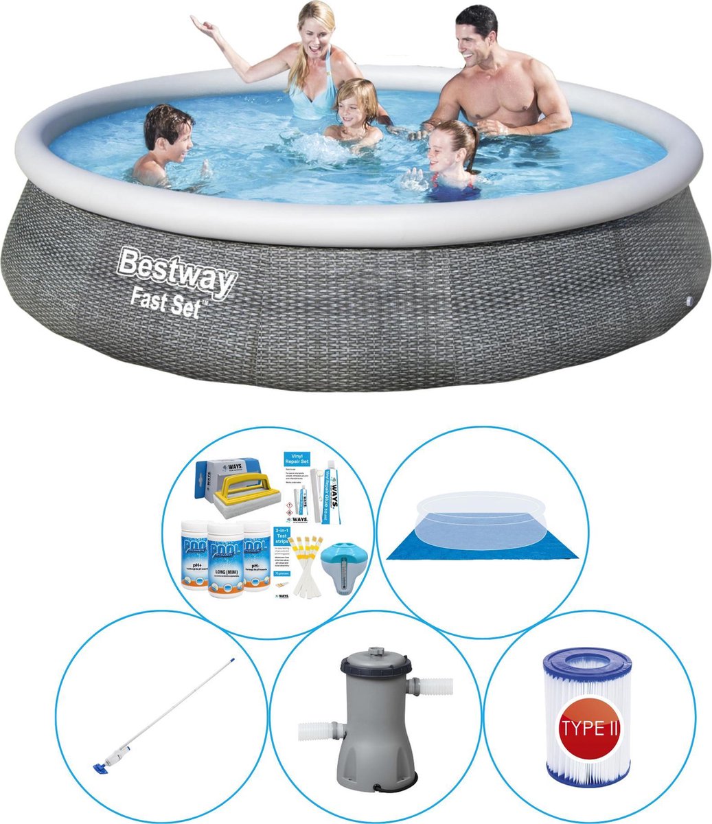 Fast Set Rattan Rond 396×84 cm – 6-delig – Zwembad Super Deal