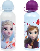 Disney Frozen Kinderdrinkfles, 500 ml, veiligheidssluiting, 2 stuks- per fles 500 ML - Drinkbeker - Frozen Disney aluminium fles