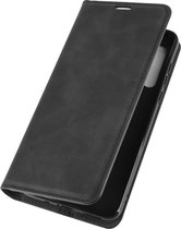 Motorola Moto G8 Hoesje - Mobigear - Retro Slim Serie - Kunstlederen Bookcase - Zwart - Hoesje Geschikt Voor Motorola Moto G8