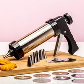 Italetti - Koekjespers - Koekjespistool - Koekjesspuit - Koeken maken - Garneerspuiten - Taart en Cake Decoratie Set - 8 Spuitmondjes - 17 Koekvormpjes - Churros - RVS - Zwart