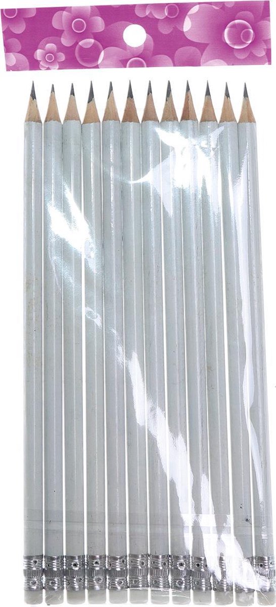 12x Potlood HB2 met gum gom grafiet| milieu vriendelijk | kantoor | school | wit | 19cm