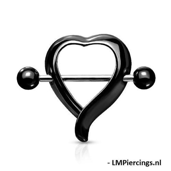 Piercing téton en forme de coeur noir