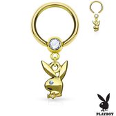 Helix piercing ring met playboy bunny hanger gold plated