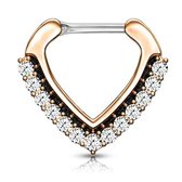 Piercing high quality V-shape gemmed rose gold plated 1.2x8