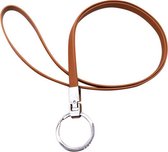 Moodadventures | Keycords | Lanyard | Stevig Keycord Lichtbruin PU-leer | Met Ring | 52 cm. | Inclusief Telefooncord