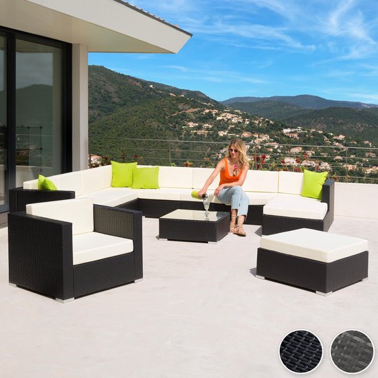 tectake - Ensemble de salon en osier - ensemble de sièges Las Vegas noir - 403839