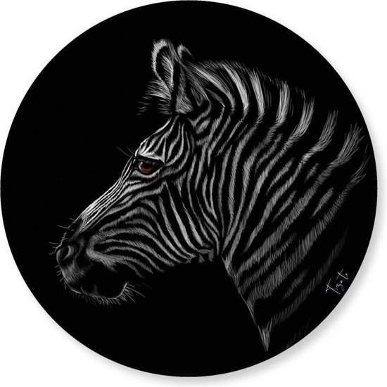 Tizato – Wandcirkel Zebra – Wanddecoratie Muurcirkel – Dibond – Ø 60 cm – Zwart Wit