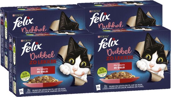 Felix Dubbel Zo Lekker Mix Selectie in Gelei - Katten natvoer - 48 x 85g