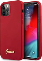 GUESS Metal Logo Script Backcase Hoesje iPhone 12 / 12 Pro - Rood