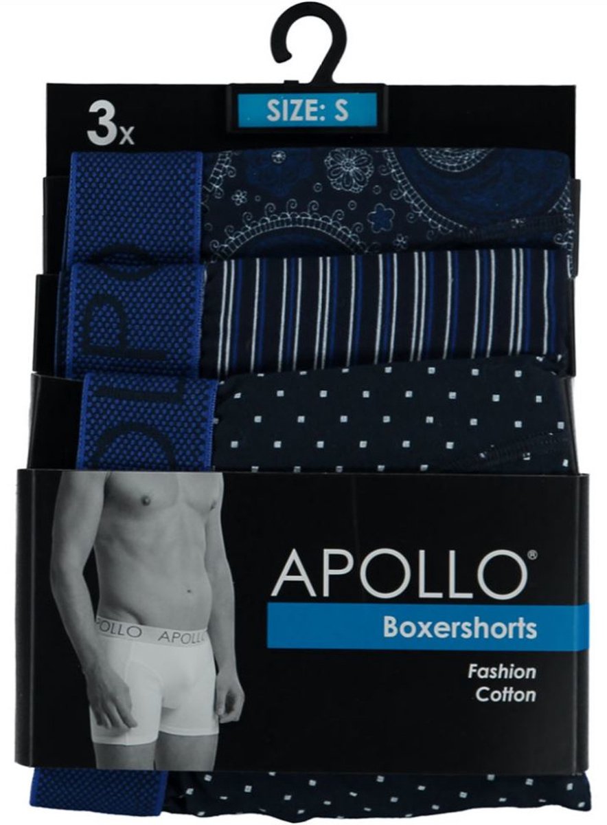 Apollo Boxershort Heren Katoen Navy 3 Stuks Maat XL