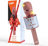 NAZROM® Karaoke Microfoon, Draadloos, Superieur Geluidskwaliteit met LED lampjes en Magische Stemmen Voor Een Gezellig Feest - Roze