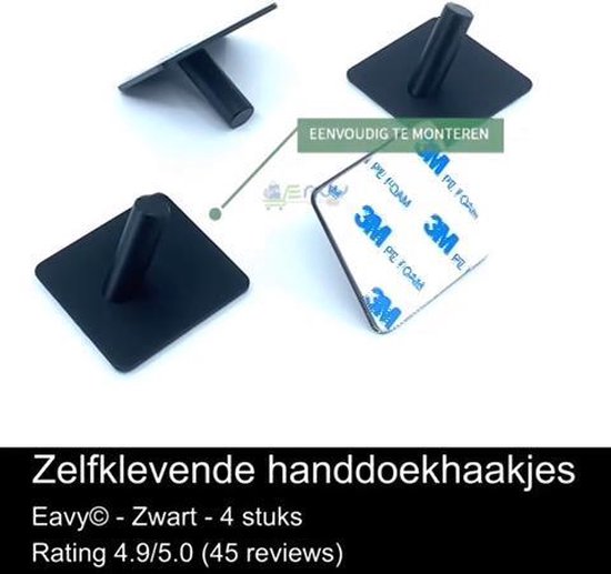 EAVY Handdoekhaakjes Zelfklevend - 4 stuks RVS Handdoekhouders - Sterke Plakstrip – Zelfklevende Haakjes – Wandhaak – Plakhaakjes – Wit EAVY Handdoekhaakjes Zelfklevend - 4 stuks RVS Handdoekhouders - Sterke Plakstrip – Zelfklevende Haakjes – Wandhaak – Plakhaakjes – Wit