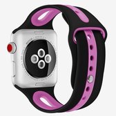Voor Apple Watch Series 6 & SE & 5 & 4 44 mm / 3 & 2 & 1 42 mm Tweekleurige siliconen open horlogeband (zwart + roze paars)