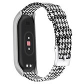 Voor Xiaomi Mi Band 4/3 XM mat zilver frame + canvas riem, maat: L (zwart wit raster)