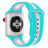 Voor Apple Watch Series 6 & SE & 5 & 4 40 mm / 3 & 2 & 1 38 mm Tweekleurige siliconen open horlogeband (wit + groenblauw)