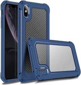 Voor iPhone XS Max Transparante koolstofvezeltextuur Robuust Full Body TPU + PC Krasbestendig schokbestendig hoesje (blauw)