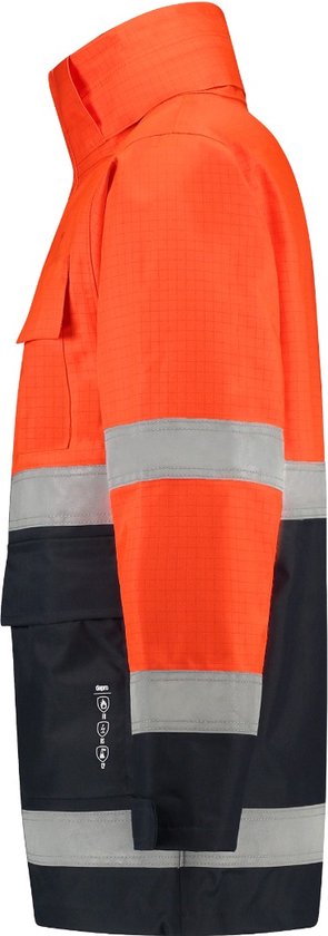 DAPRO Infinity Multinorm Raincoat: ignifuge, anti-statique, Hi Vis et résistant aux produits chimiques - Blue marine / Orange