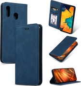 Retro Skin Feel Business Magnetische Horizontale Leren Flip Case voor Samsung Galaxy A20 & A30 (Marineblauw)