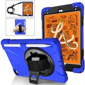 Voor iPad Mini 2019 / Mini 4 Schokbestendig Kleurrijk Siliconen + PC Beschermhoes met Houder & Schouderriem & Handriem & Pengleuf (Blauw)