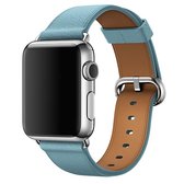 Klassieke knop lederen polsband horlogeband voor Apple Watch Series 3 & 2 & 1 38 mm (lichtblauw)