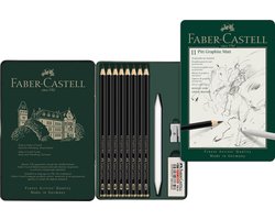 Faber-Castell grafietpotloden set - Pitt Mat - 8 stuks + gum + doezelaar + puntenslijper - matzwart - FC-115220