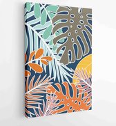 Earth tone background foliage line art drawing with abstract shape and watercolor 4 - Moderne schilderijen – Vertical – 1919347673 - 50*40 Vertical