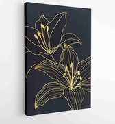Botanical wall art vector set. Golden foliage line art drawing with abstract shape 3 - Moderne schilderijen – Vertical – 1915144324 - 115*75 Vertical