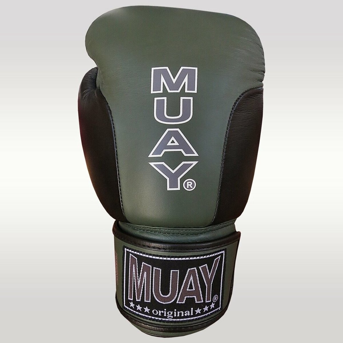 MUAY® Premium Leder Bokshandschoenen Zwart Army Groen Kies hier uw maat Bokshandschoenen: 16 OZ