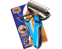 Pet Perfect 2-Zijdige Hondenkam voor Ondervacht - Hondenborstel - Kattenkam - Klittenkam Honden & Katten - Anti Klit Haarborstel - Langhaar & Korthaar - Blauw