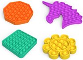 Fidget Toys Pakket - 4 stuks - Fidget toys set - Oranje achthoek - Gele bloemen  - Paarse eenhoorn - Groen vierkant