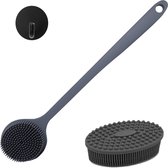 Rugborstel plus bad borstel - grijs - bad- en douche accessoires - wet & dry brush - kunsstof