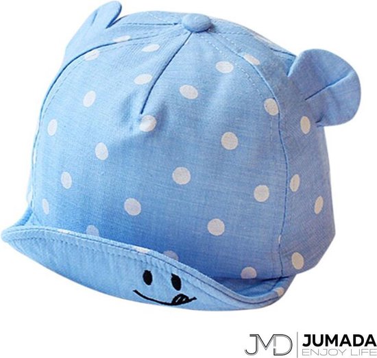 Jumada's Baby Petje met Oortjes - Kinderen Zonnehoed Met Oren - Polka Dot Baby Hat - Katoen - Blauw