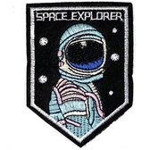 Patchy® – Space Explorer Astronaut Strijk Embleem Patch 6.7 cm / 8.9 cm / Blauw Wit Roze Zwart