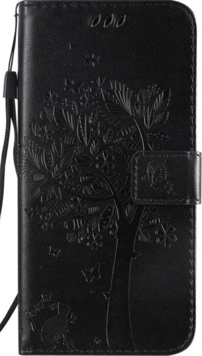 Geschikt voor Apple iPhone 11 Bookcase - Zwart - Bloemen - Portemonnee Hoesje