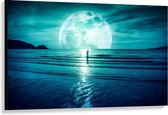 Canvas  - Grote Maan bij de Zee - 120x80cm Foto op Canvas Schilderij (Wanddecoratie op Canvas)